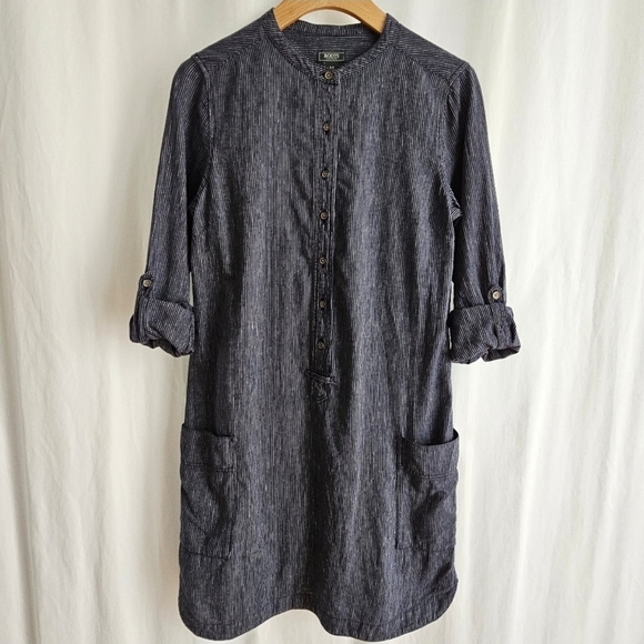 Roots Dresses & Skirts - 🇨🇦 Roots Navy Blue Stripe Hemp Shirt Dress